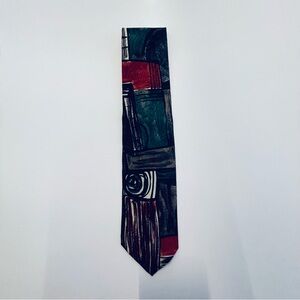 Abstract Block Pattern Men's Tie in Green and Red